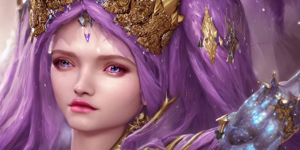 Prompt: fairy girl emperorit is decorated with long robes that fall like stars and wears a huge crown. fantasy art, photo realistic, dynamic lighting, artstation, poster, volumetric lighting, very detailed faces, 4 k, award winning, blender