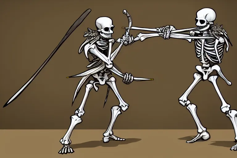 Image similar to man dueling a skeleton warrior with a sword