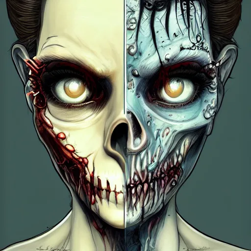 Image similar to plaguespreader zombie, beautiful, detailed symmetrical close up portrait, intricate complexity, in the style of artgerm and ilya kuvshinov, cel shaded