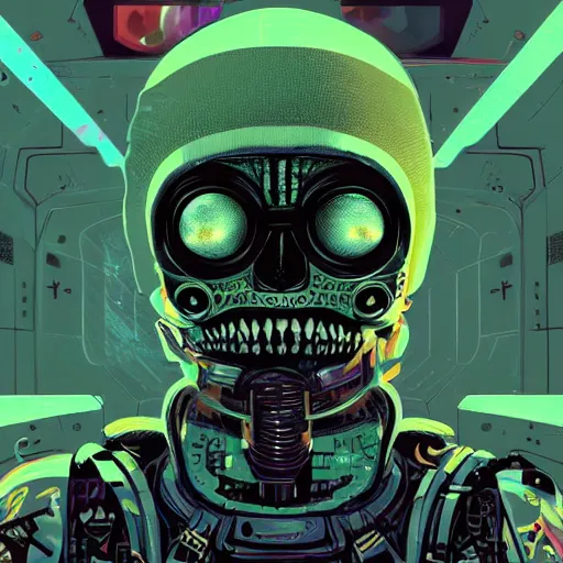 Image similar to portrait of a space pirate skull pepe the frog. intricate abstract. cyberpunk, vhs glitch. full face broken helmet. intricate artwork. nightmare fuel. terrifying. empty oxygen tank. by Tooth Wu, wlop, beeple, dan mumford. octane render, trending on artstation, greg rutkowski very coherent symmetrical artwork. cinematic, hyper realism, high detail, octane render, 8k, iridescent accents, black and white