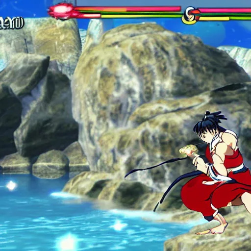 Prompt: screenshot of inuyasha in genshin impact game