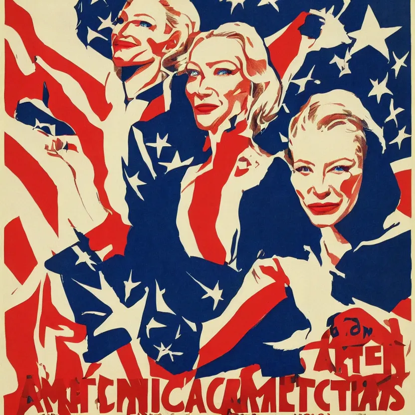 Prompt: american propaganda poster with cate blanchett , Ultra Detailed,