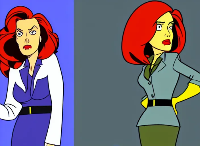 Image similar to dana scully in the style of ninteen eighties tv animation, don bluth, filmation, toei animation, studio trigger, bruce timm, jack kirby