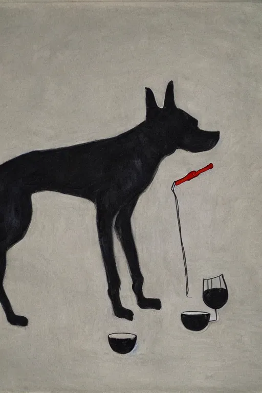 Image similar to a black dog drinking soju by leo lionni