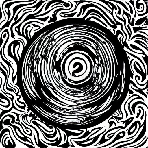 Prompt: high contrast black ink on white paper ball of flames block print illustration