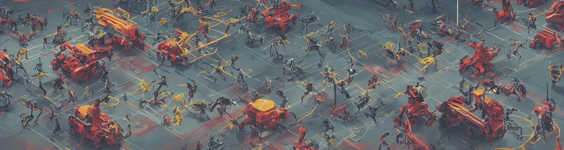 Image similar to fantastic robots fighting with each other in new zealand, dynamic scene, work in the style of simon stalenhag, 2 k