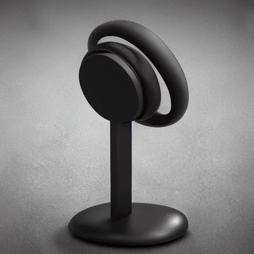 Image similar to wireless headphone stand, futuristic, techno, cyberpunk, product design, render, concept