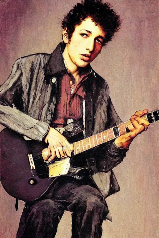 Image similar to “portrait of young bob dylan, by Norman Rockwell”