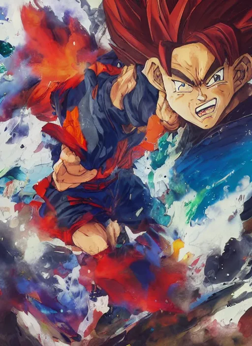 Image similar to semi reallistic gouache gesture painting, by yoshitaka amano, by ruan jia, by Conrad roset, by dofus online artists, detailed anime 3d render of neymar as goku, Neymar soccer player transformed on Super Saiyan, Neymar jr, portrait, cgsociety, artstation, rococo mechanical, Digital reality, sf5 ink style, dieselpunk atmosphere, gesture drawn