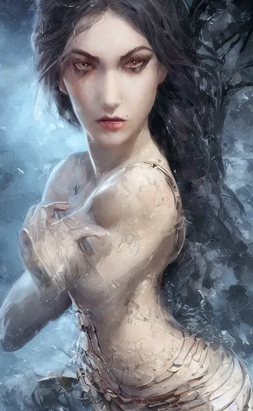 Image similar to desirable Vampire woman, fantasy, intricate, elegant, highly detailed, digital painting, artstation, concept art, matte, sharp focus, illustration, art by artgerm and Greg Rutkowski, dreadjim, zeen chin