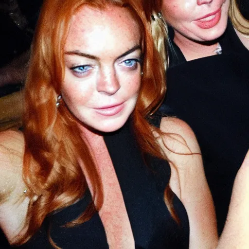 Image similar to Selfie photograph of Lindsay Lohan and Lindsay Lohan, golden hour, 8k,