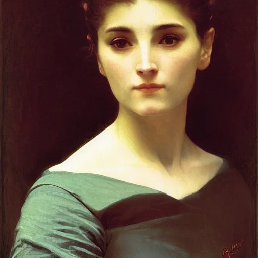 Prompt: frontal portrait of a scifi woman, by bouguereau