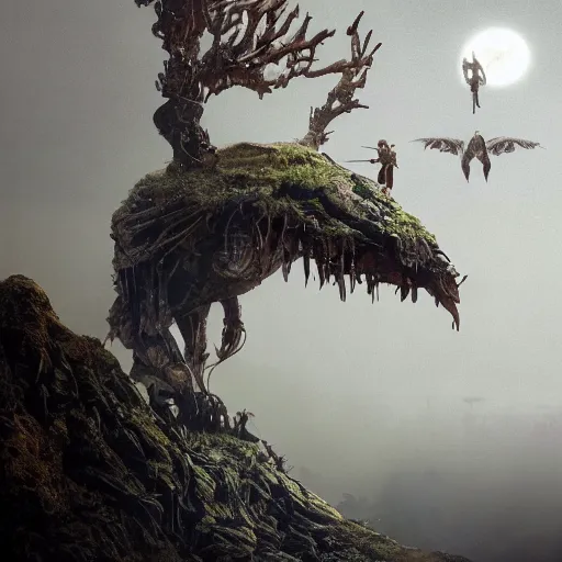 Prompt: the shrike, a cruel, god like, humanoid creature vs the colonel, a pride, fearnless, tactical commando, fighting over the tree of pain in hyperion, epic sci fi battle, alien world, hyperrealist, intricate digital art, dramatic, cinematic, breathtaking, octane, unreal 5, 8 k, photoshop, ultra detailed, by dan simmons