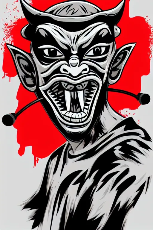 Image similar to guy wearing oni mask and bring skateboard. pop art, without duplicating image!!!, extreme details, digital painting, vector image, concept art, smooth, sharp focus, illustration, intricate details, art by richard hamilton and mimmo rottela, pixels art by kirokaze and paul robertson