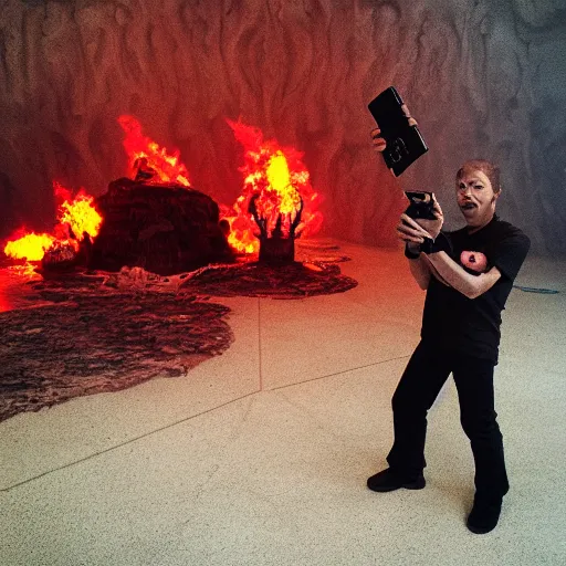 Prompt: photo of my vacation in hell. Doom style. Selfie.