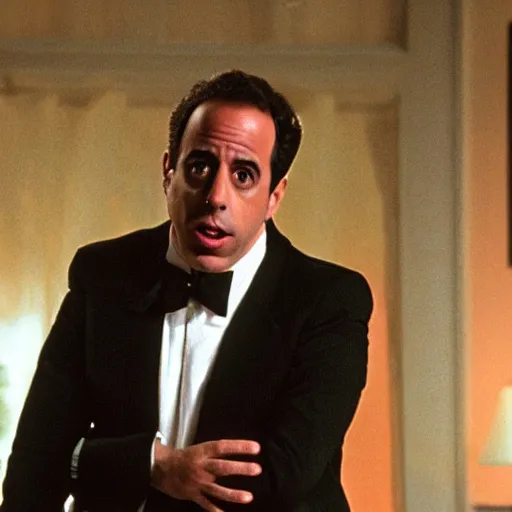 Image similar to jerry seinfeld as an evil scary monster, movie still