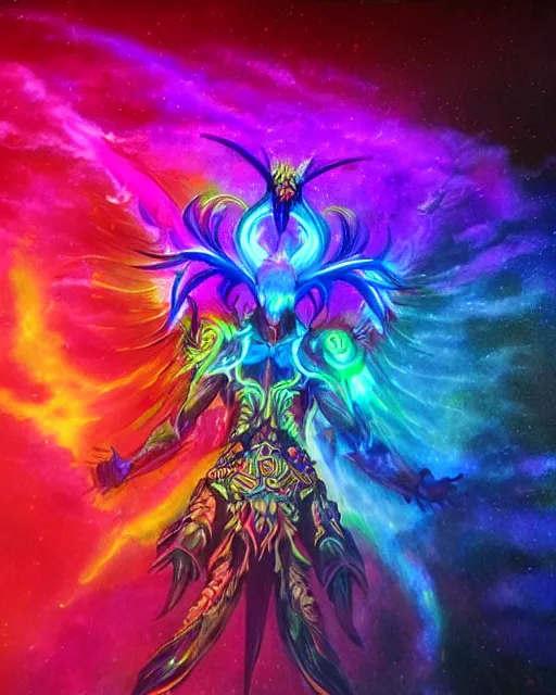 Prompt: psychedelic rainbow flamer of tzeentch, trending on artstation