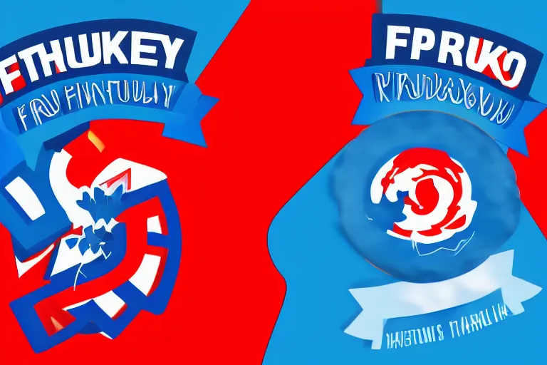 Image similar to logo designs for fhk studio, red white and blue colors, made in adobe illustrator