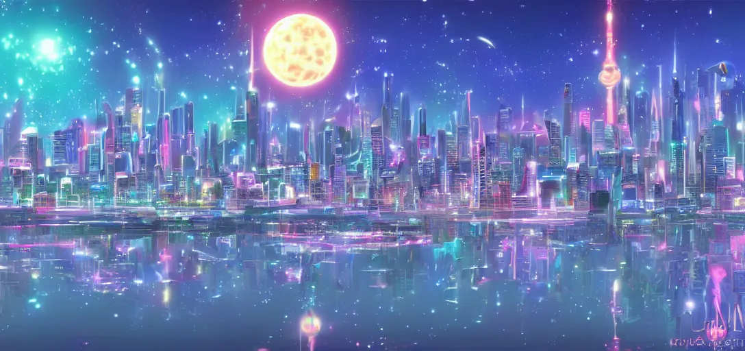 The city of Crystal Tokyo from Sailor Moon, circa the | Stable Diffusion