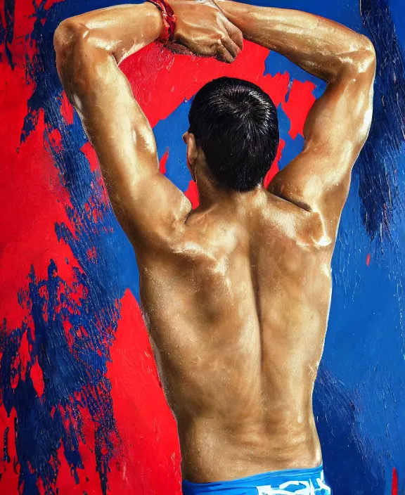 Image similar to heroic portrait of a young mexican swimmer. art by denys tsiperko and bogdan rezunenko, hyperrealism