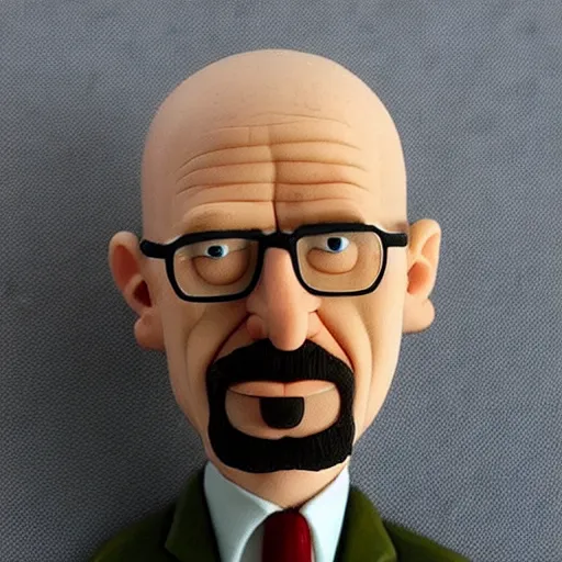 Image similar to “ walter white in the style of wallace and gromit claymation on a white background, super detailed ”