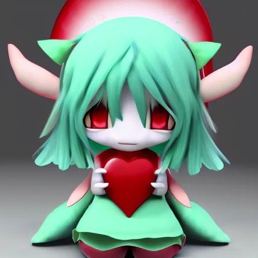 Image similar to cute fumo plush girl imp with a red heart on her forehead, vray