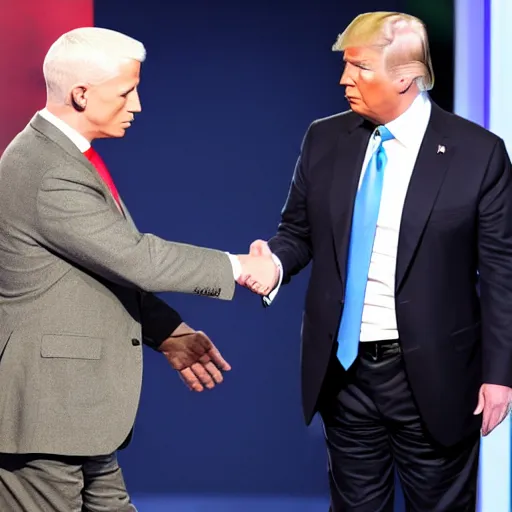 Image similar to anderson cooper and donald trump shaking hands