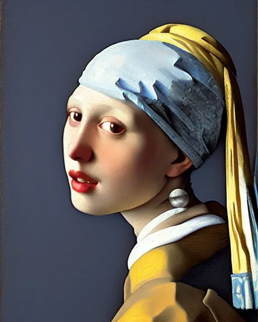 Image similar to digital realist painting of a beautiful modern girl by vermeer