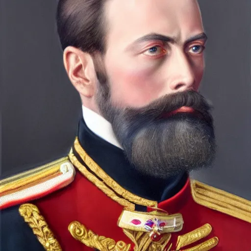 Image similar to detailed hyper-realistic portrait painting of Tsar Nicholas II of Russia 4K details