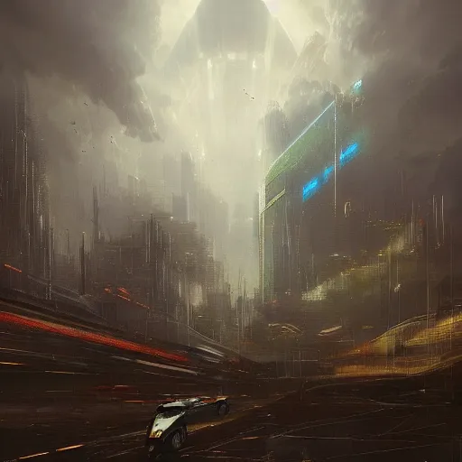 Image similar to concept art of a futuristic city near to a big lake by greg rutkowski, storm clouds, nostalgic, very very very beautiful art, cinematic lighting, romanticism by goya, bright pastel color, blue sky