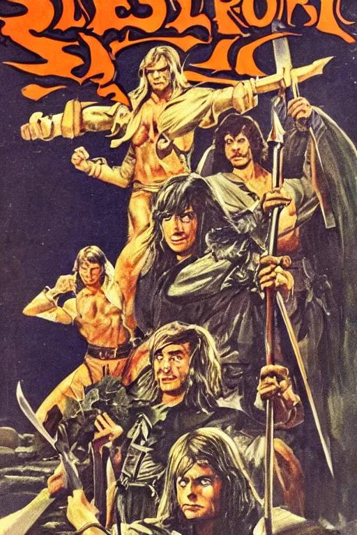 Image similar to 1970s sword and sorcery paperback book cover, clean, sharp focus, UHQ scan, detailed faces, textless