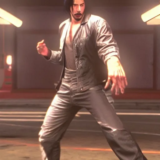 Image similar to Keanu Reeves as a character in Tekken, film still, photorealistic