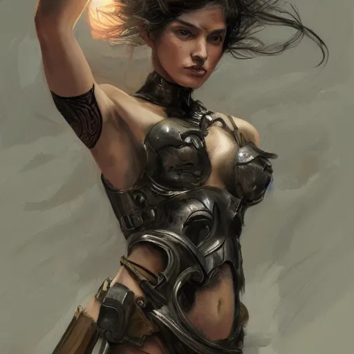 Prompt: tattoo design, a professional painting of a beautiful young female, partially clothed in battle armor, olive skin, long dark hair, beautiful bone structure, upper body, symmetrical facial features, intricate, elegant, digital painting, concept art, smooth, sharp focus, illustration, from Metal Gear, by Ruan Jia and Mandy Jurgens and Greg Rutkowski and Artgerm and William-Adolphe Bouguerea and artgerm