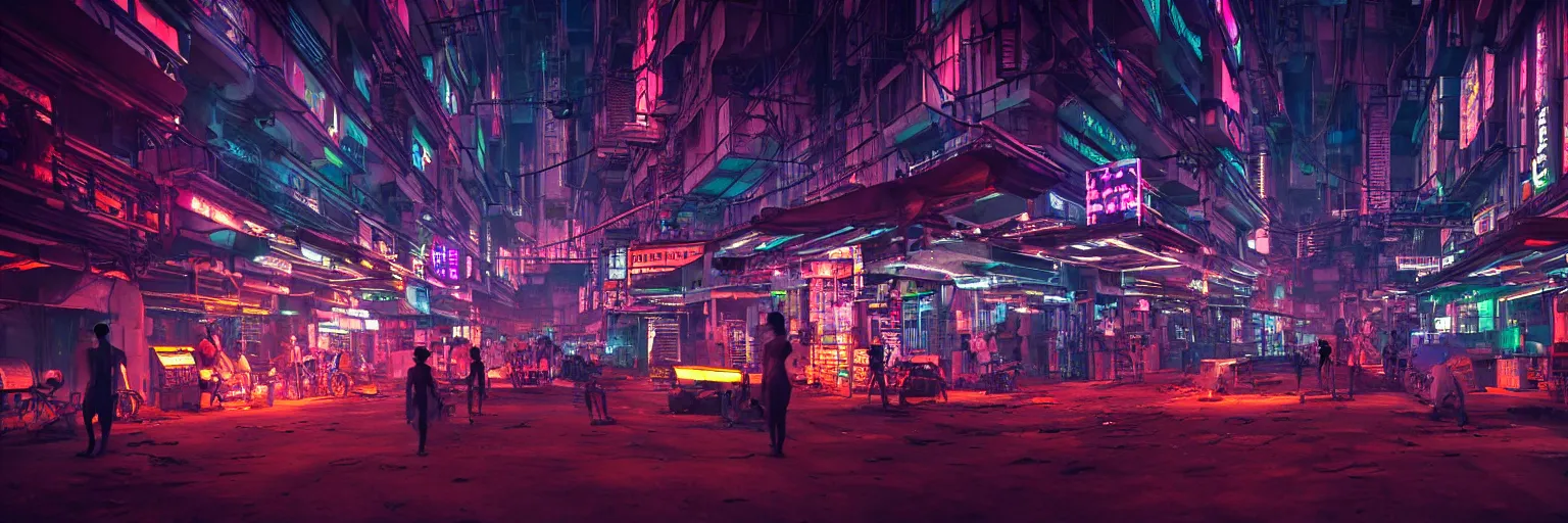 Image similar to Cyberpunk Factory, futuristic Phnom-Penh Cambodia, neon dark lighting