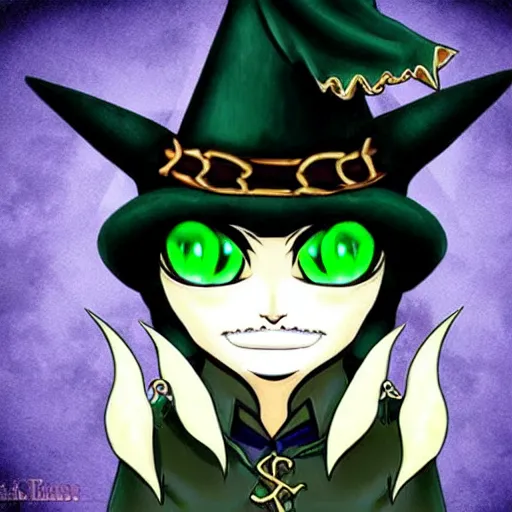 Prompt: witch cat wearing hat, big green eyes, Castlevania style.