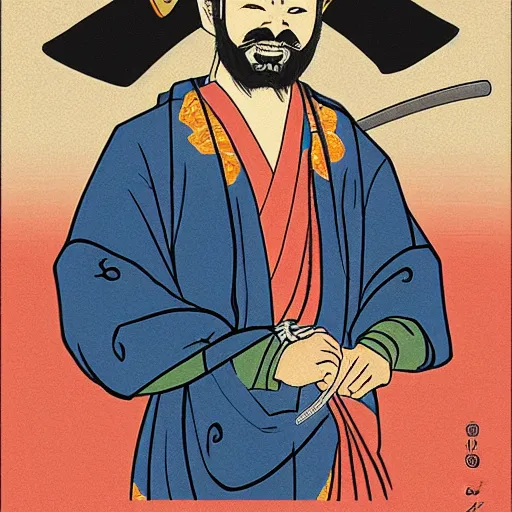 Prompt: twitch streamer forsen as samurai in Ukiyo-e style