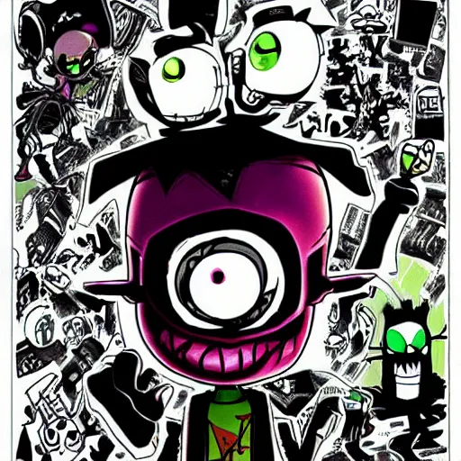 Image similar to Invader Zim!!!, in the style of artist Kim Jung Gi,