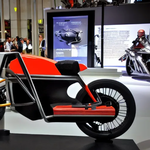 Image similar to delorian motorcycle, prototype demo at the hall of science