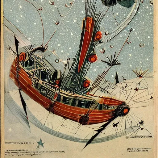 Image similar to A Portuguese rocket-powered caravel soaring through outer space, with stars and galaxies in the background