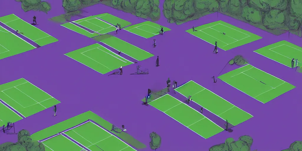 Prompt: tennis ball court outline, minimalistic, purple, digital art, fantasy, magic, chalk, chalked, trending on artstation, ultra detailed, detailed, fine details, professional illustration by basil gogos