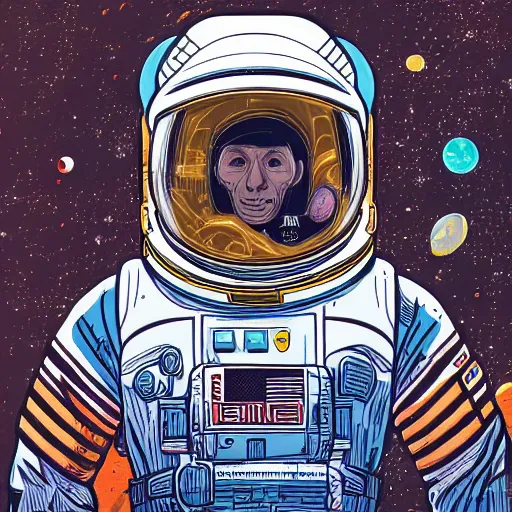 Image similar to in the style of max prentis and deathburger and laurie greasley a portrait of astronaut, highly detailed, colourful, 8k wallpaper