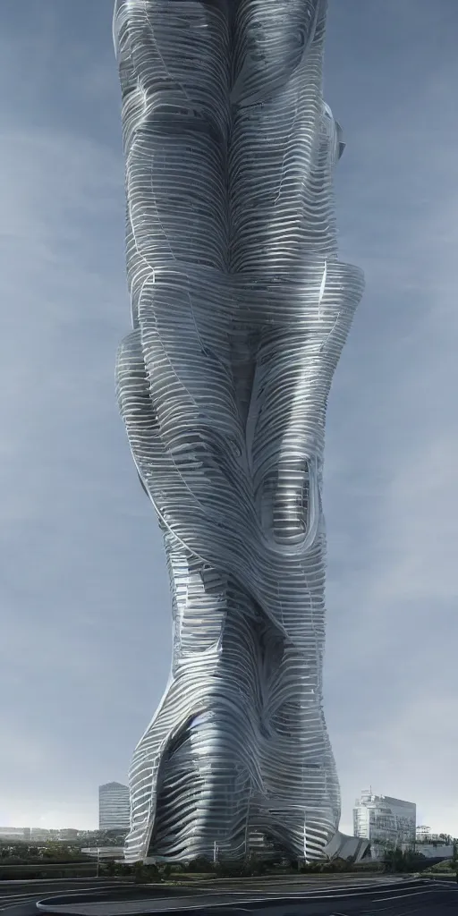 Image similar to epic futuristic tower, highly detailed, realistic, by zaha hadid