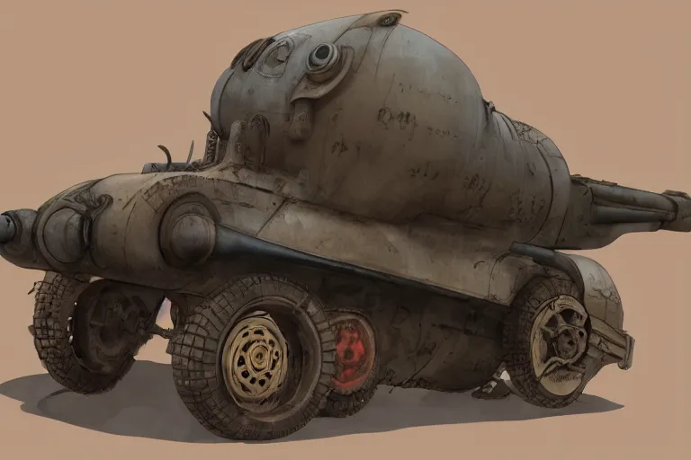 Prompt: hellfire thomas the ww 2 tank, mad max, in the style of hannes bok and doug chiang and vernon grant, trending on artstation, back lighting rear view steampunk, blueprint, muted colors, gothic, tachisme