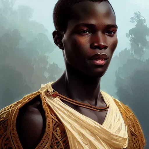 Image similar to illustration of a malian boy, d & d, fantasy, intricate, elegant, highly detailed, digital painting, artstation, concept art, smooth, sharp focus, illustration, art by artgerm and greg rutkowski and alphonse mucha