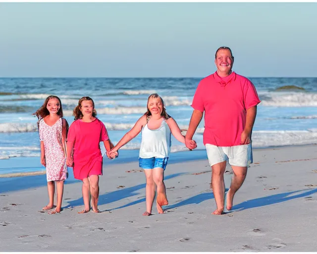 Prompt: 8 k portrait of a happy family on a beach, family beach photography, myrtle beach