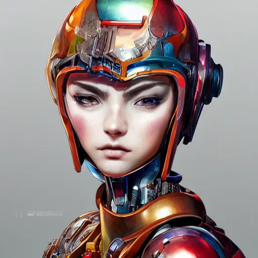 Image similar to studio portrait of lawful good colorful female holy mecha paladin absurdly beautiful, elegant, young sensual graceful woman, ultrafine hyperrealistic detailed face illustration by kim jung gi, irakli nadar, intricate linework, sharp focus, bright colors, matte, octopath traveler, final fantasy, unreal engine highly rendered, global illumination, radiant light, intricate environment