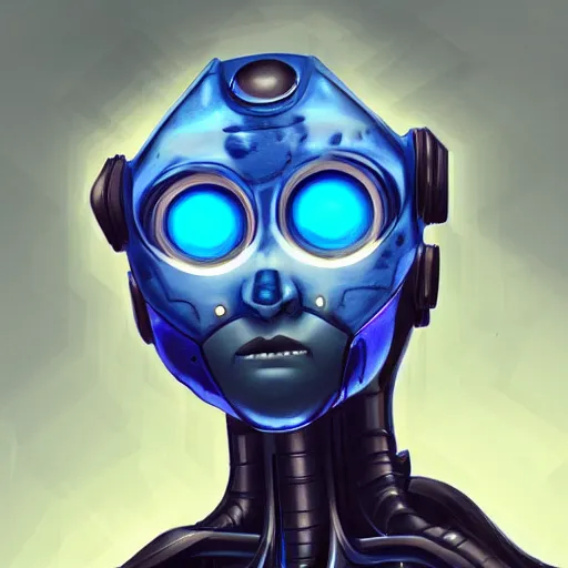 Prompt: a robot with blue glowing eyes,digital art,detailed,realistic,art by GENZOMAN,trending on deviantart