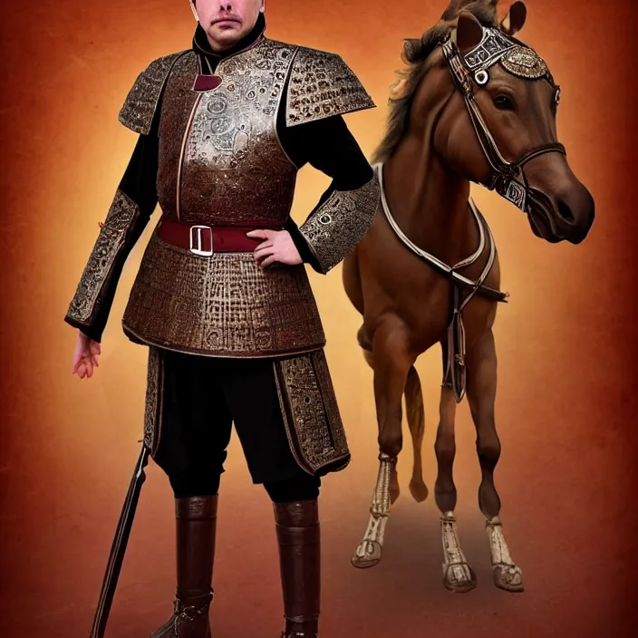 Prompt: full length photo of elon muskas an ottoman warrior, highly detailed, 4 k, hdr, smooth, sharp focus, high resolution, award - winning photo