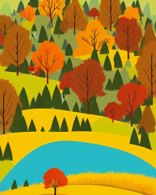 Image similar to autumn hillside boy hiking illustration detailed, matte print