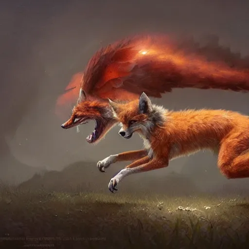 Prompt: a ultradetailed beautiful concept art of a chimera consisting of a fox and a turkey, trying to use its turkey wings concept art, high resolution 4 k, by tom bagshaw, greg rutkowski, charli bowater and artgeem